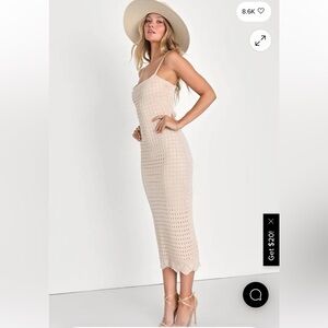 Ventura Vision Beige Crochet Lace-Up Midi dress